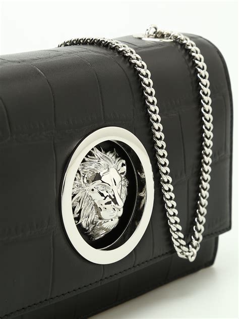 versus versace lion head cross-body bag black gold|Versus Versace Lion's Head Medium Leather Crossbody .